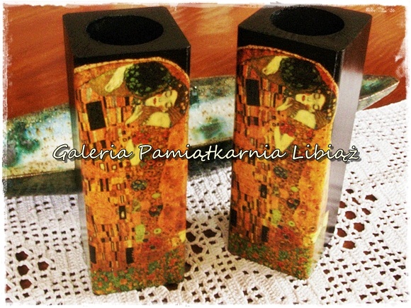 wieczniki Gustaw Klimt Pocaunek czarny Zestaw Komplet 5 sztuk wiecznikw z Drewna Decoupage